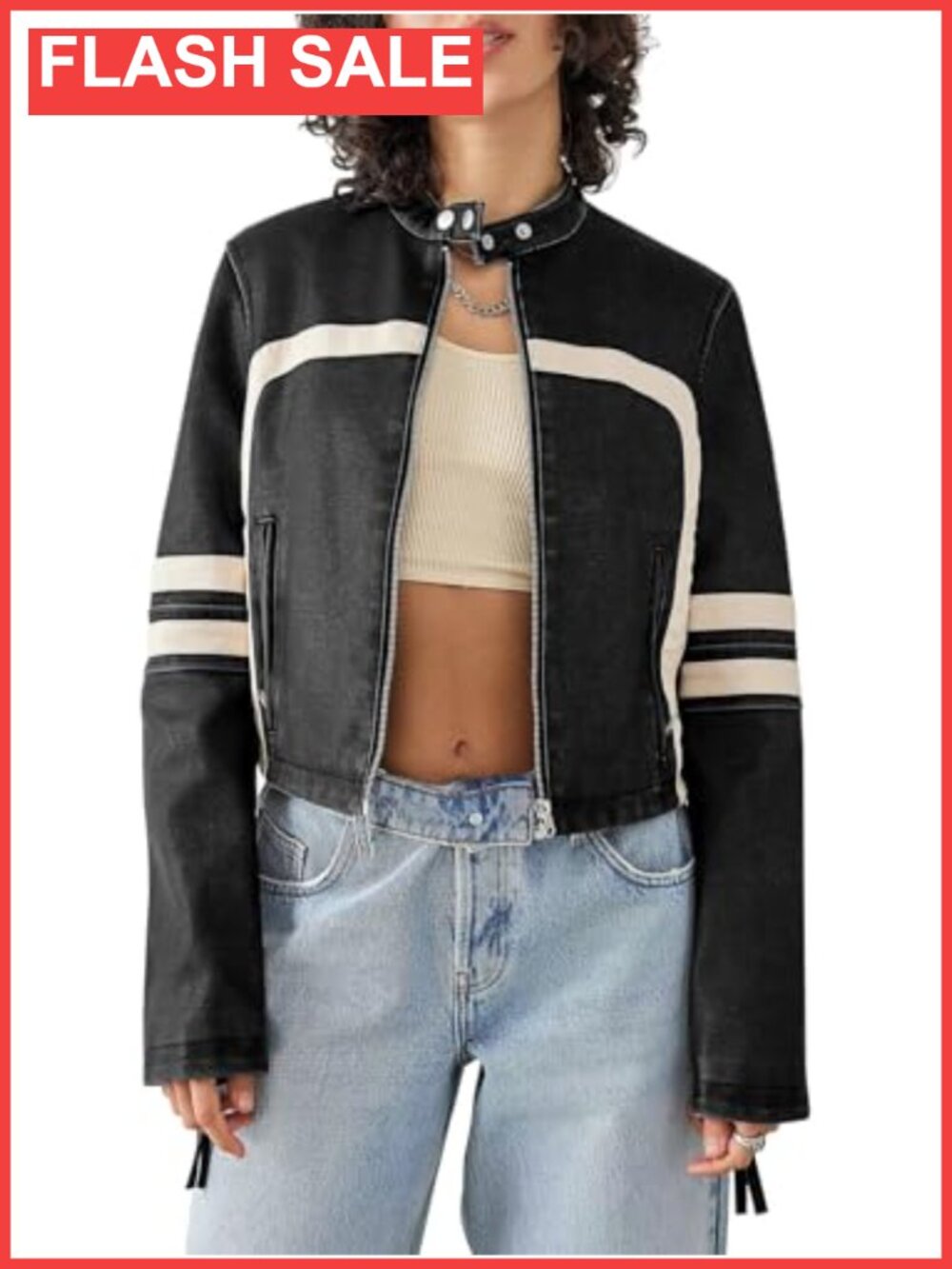 Faux Leather Moto Biker Jacket Cropped Racer Coat for Women